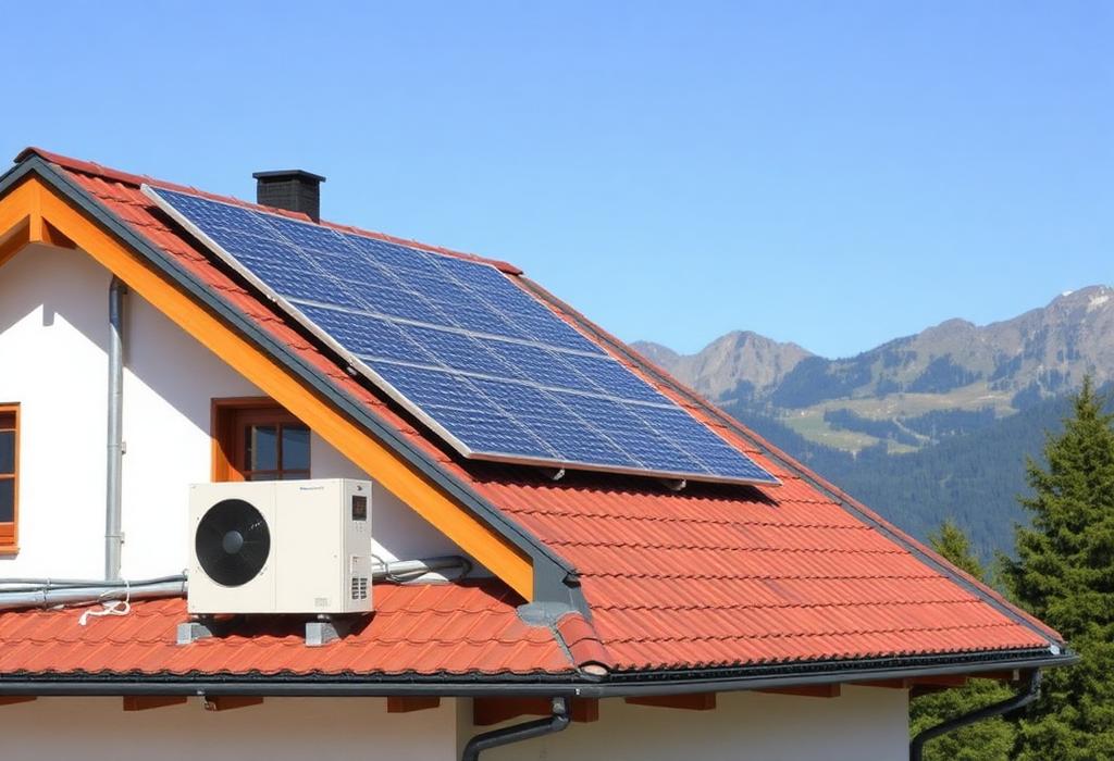 Photovoltaikanlage und Wärmepumpe an einem Schweizer Einfamilienhaus
