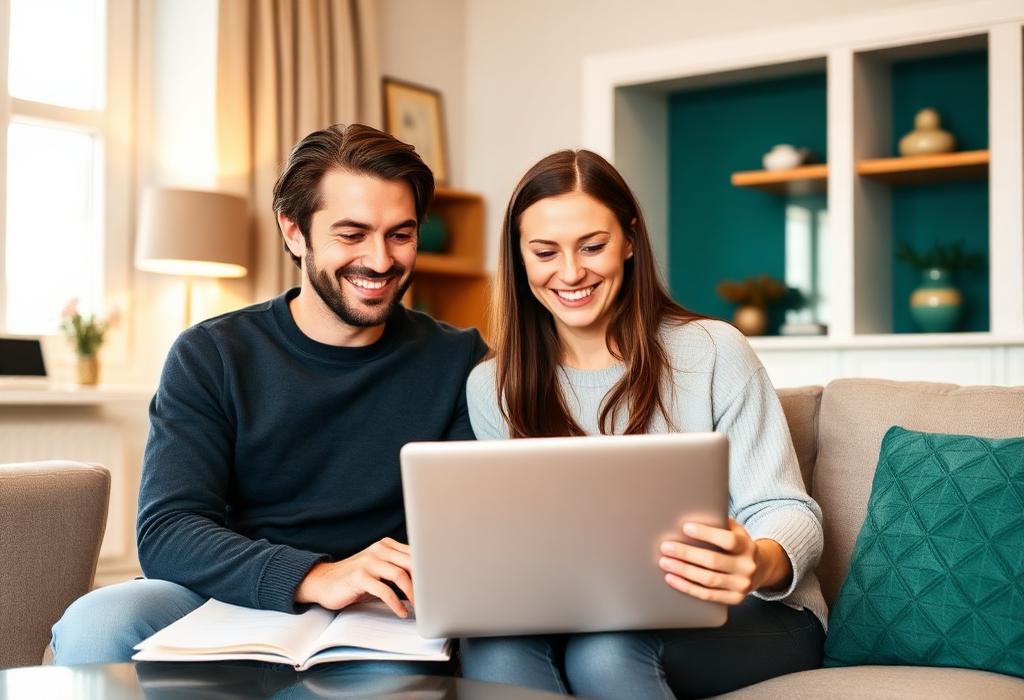 Paar plant zu Hause am Laptop die Finanzierung eines persönlichen Vorhabens